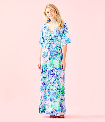 Lilly Pulitzer Parigi Multi Beak Visit Calm outlet Carry on Engineered Maxi Dress Med