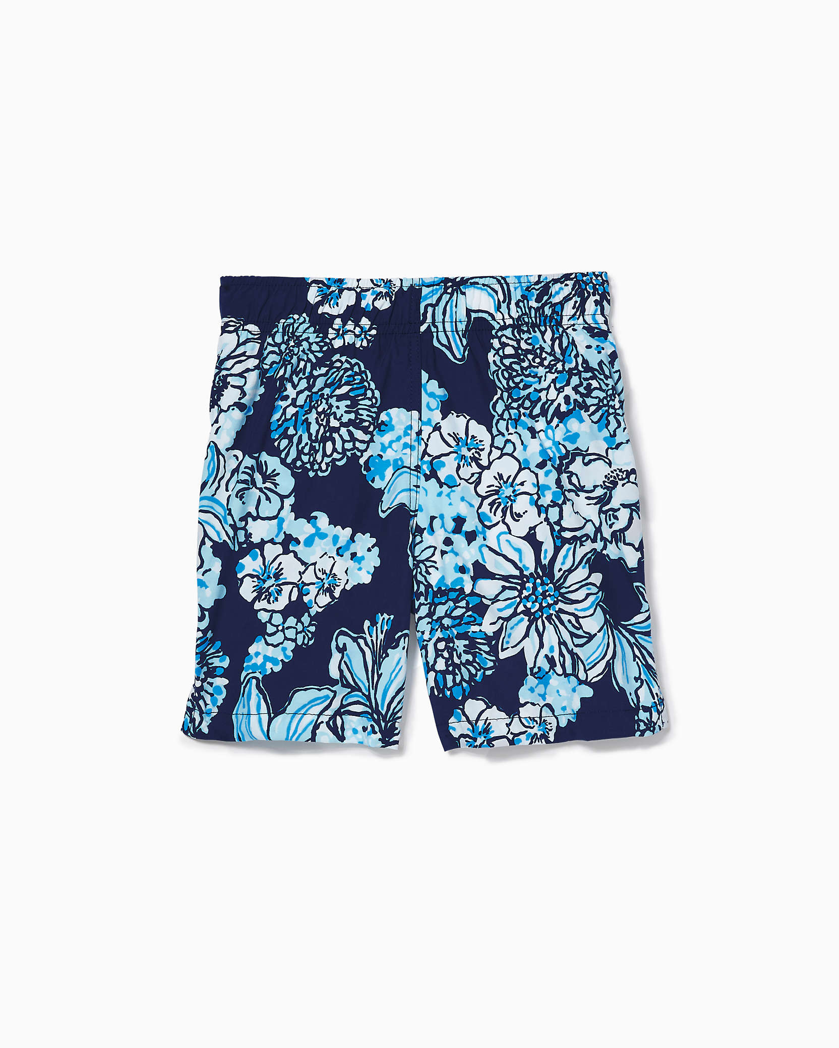 Shop Lilly Pulitzer Boys Junior Capri Swim Trunks In Low Tide Navy Bouquet All Day