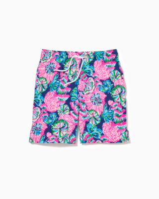 Lilly Pulitzer Boys Junior Capri Swim Trunks In Oyster Bay Navy Shroom With A View