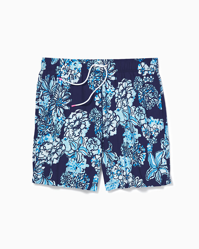 Mens 6" Capri Swim Trunks, Low Tide Navy Bouquet All Day, large - Lilly Pulitzer