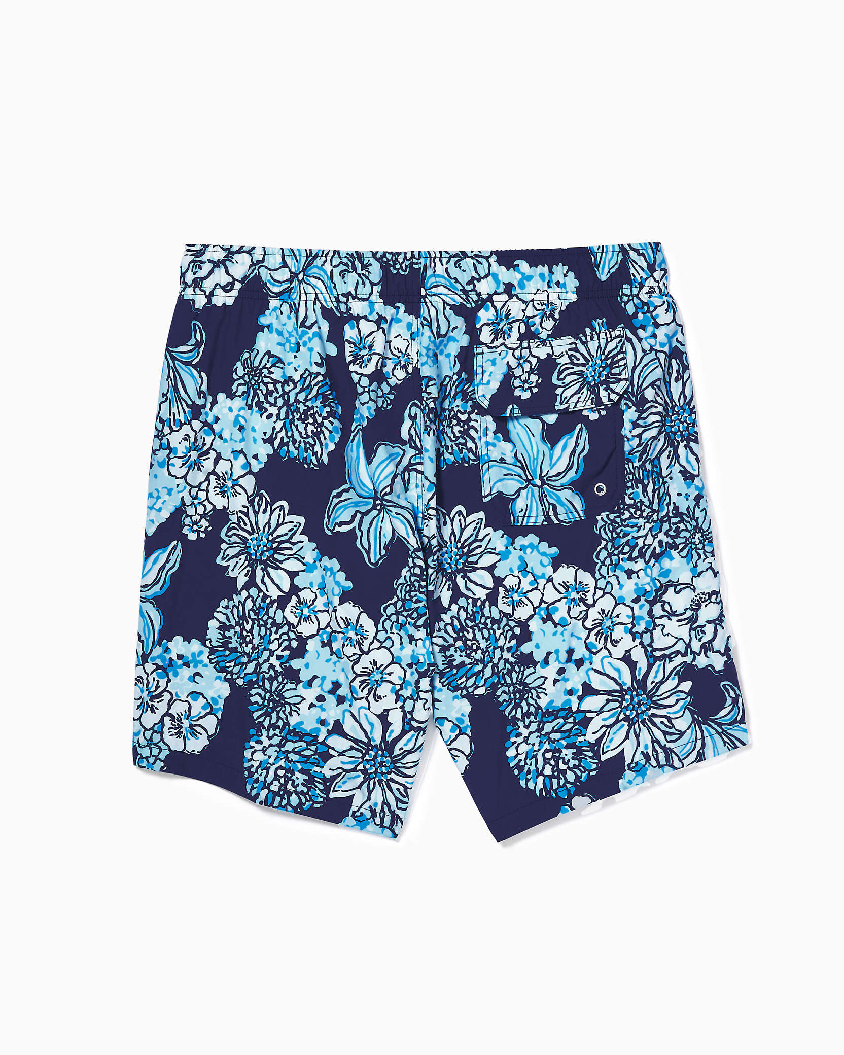 Shop Lilly Pulitzer Mens 6" Capri Swim Trunks In Low Tide Navy Bouquet All Day