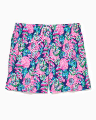 Lilly Pulitzer Mens 6" Capri Swim Trunks In Oyster Bay Navy Shroom With A View