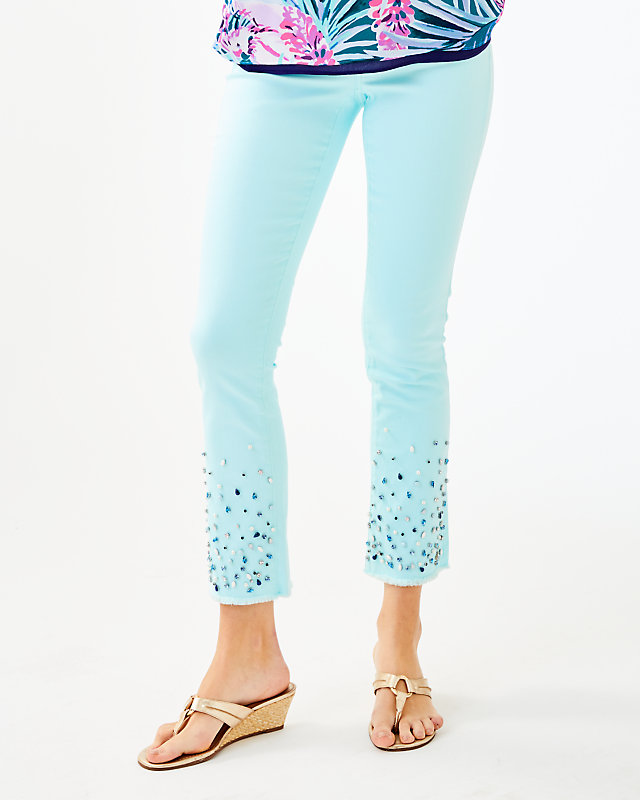 27.5" South Ocean Crop Flare Embellished Pant, , large - Lilly Pulitzer