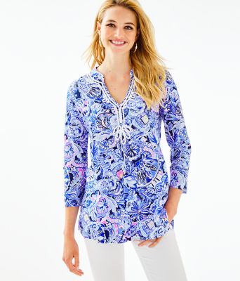 Kaia Knit Tunic Top, Iris Blue Namastay In The Jungle, large