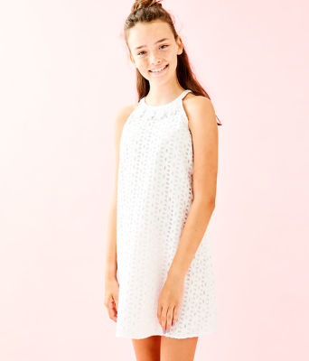 girls white shift dress