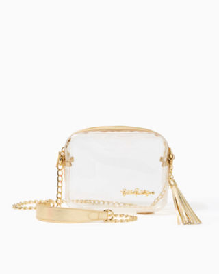 clear crossbody bag with gold chain