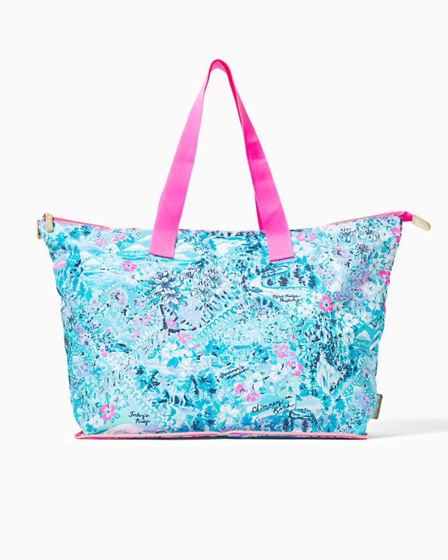 Getaway Packable Tote, Blue Peri Lilly Loves North Carolina, large - Lilly Pulitzer