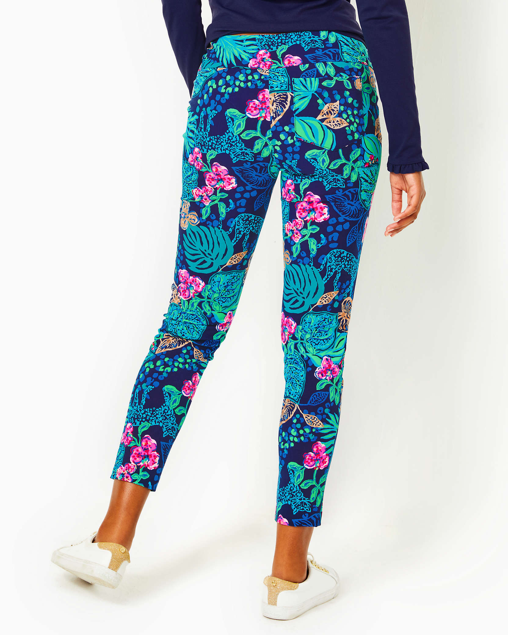 Shop Lilly Pulitzer Upf 50+ Luxletic 28" Corso Pant In Low Tide Navy Life Of The Party Golf