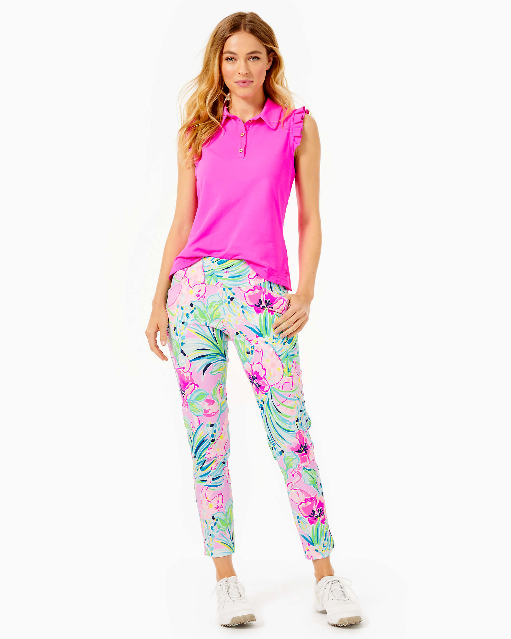 Lilly Pulitzer Upf 50+ Luxletic 28" Corso Pant In Multi Flowers And Friends Golf