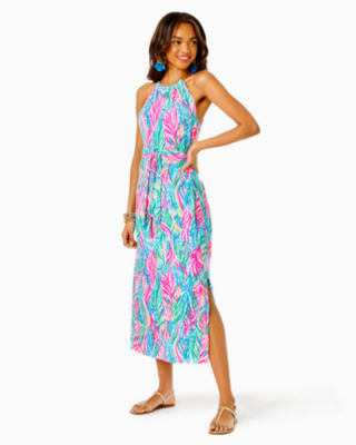 Lilly Pulitzer Bingham Halter Midi Dress In Soleil Pink Palm Paradise  Engineered Dress | ModeSens
