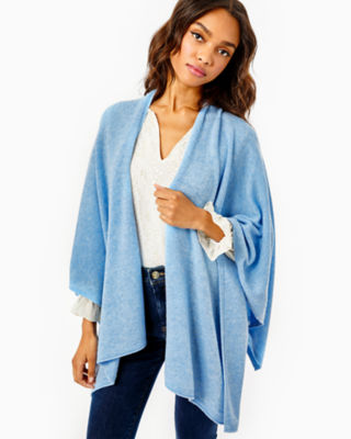 Terri Cashmere Wrap, Heathered Oxford Blue, large  - Lilly Pulitzer