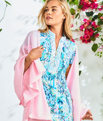 Terri Cashmere Wrap, Heathered Pink Blossom, large image 4 - Lilly Pulitzer