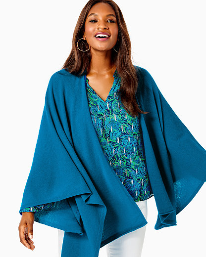 Lilly Pulitzer Terri Cashmere Wrap In Teal Bay