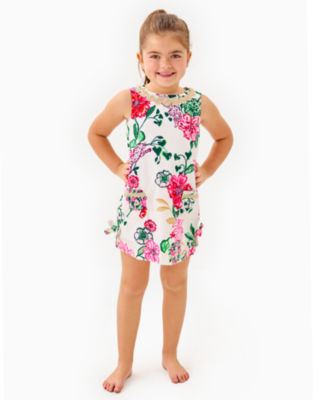 Girls Little Lilly Classic Shift Dress, Coconut Safari Sanctuary, large - Lilly Pulitzer