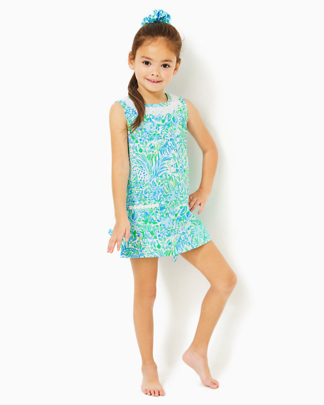 Girls Little Lilly Classic Shift Dress, Hydra Blue Dandy Lions, large - Lilly Pulitzer