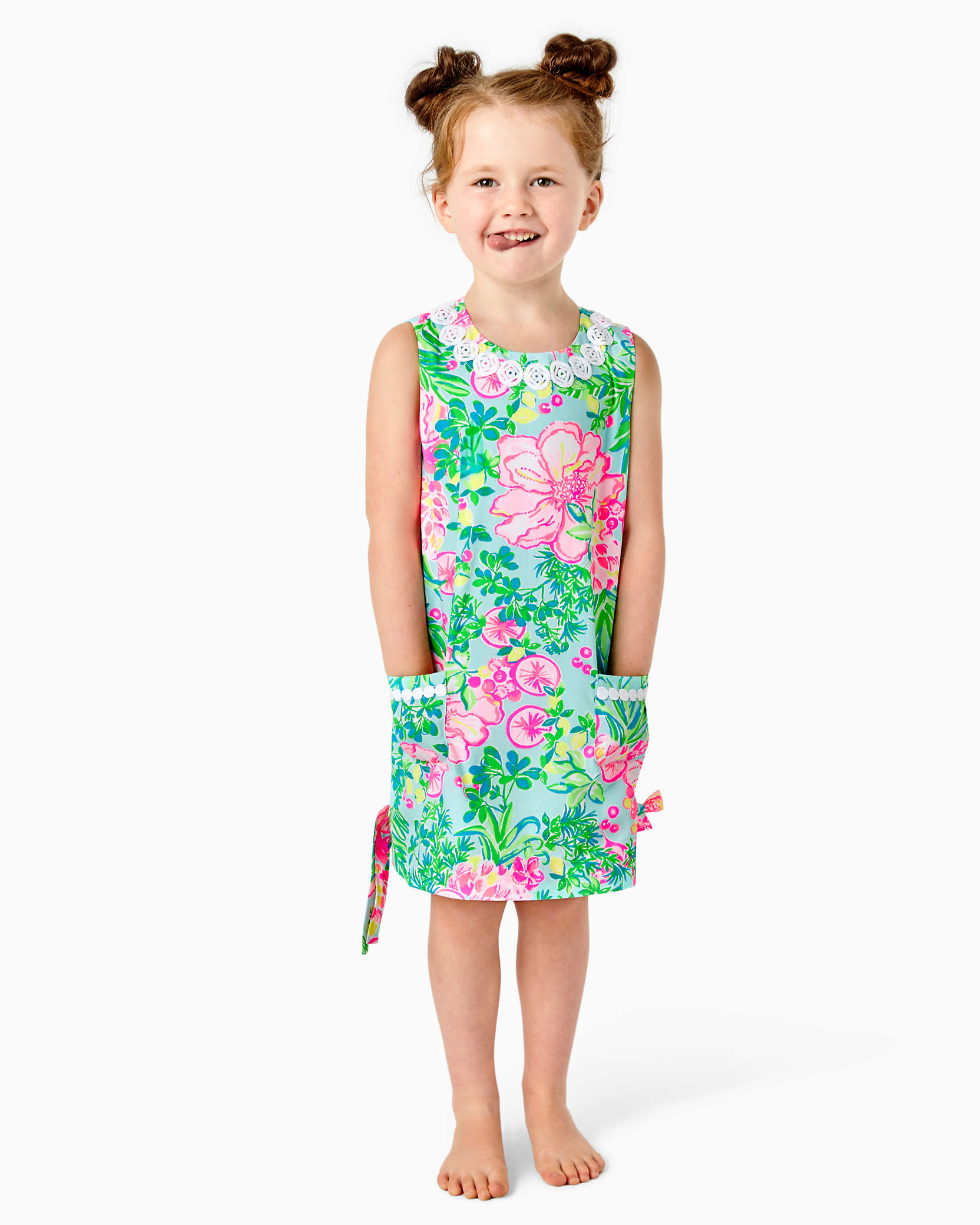 Lilly Pulitzer Kids' Girls Little Lilly Classic Shift Dress In Seasalt Blue Fruity Flamingo