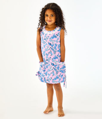 Girls Little Lilly Classic Shift Dress, Zanzibar Blue Ruff Night, large - Lilly Pulitzer