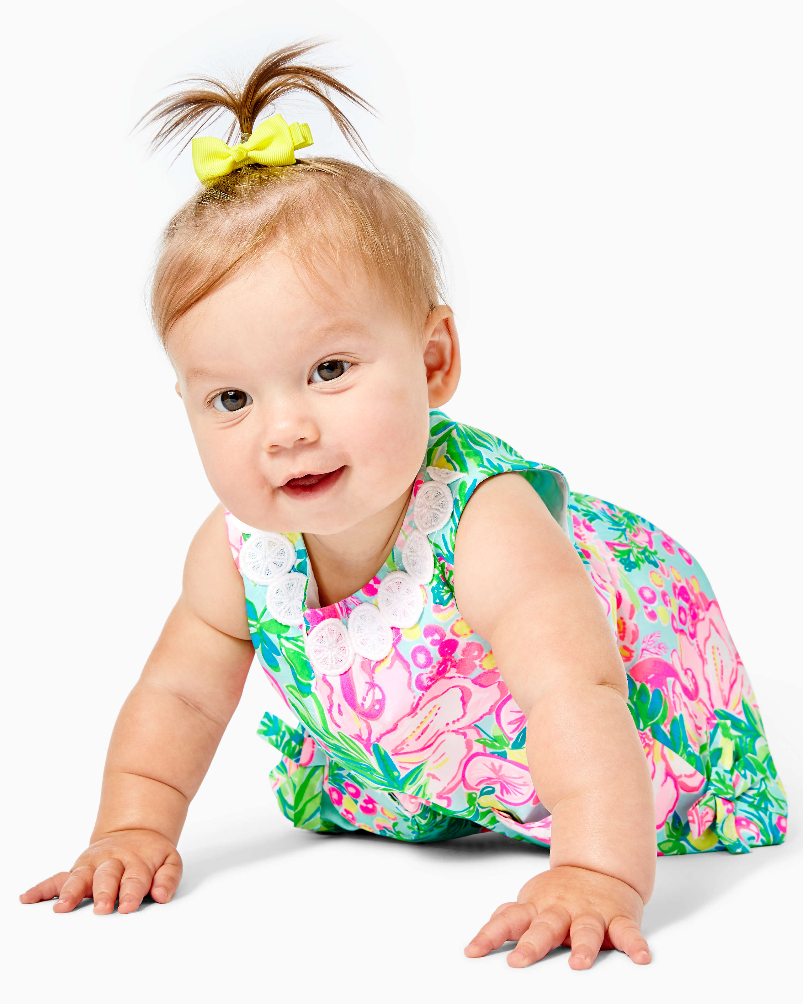 Baby Lilly Infant Shift Dress, Seasalt Blue Fruity Flamingo, large image number NaN Zoomed