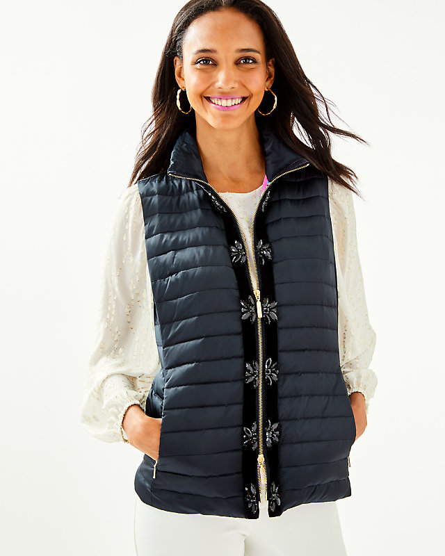 Noella Satin Puffer Vest, , large - Lilly Pulitzer