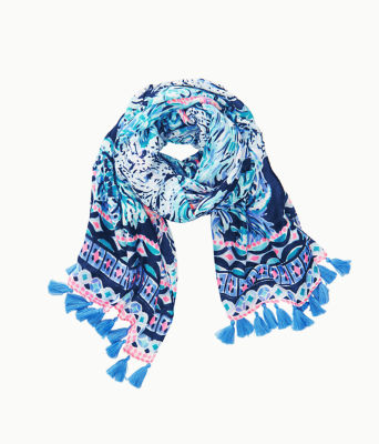Resort Scarf, High Tide Navy Party In Paradise Engineered Scarf, large image 2 - Lilly Pulitzer
