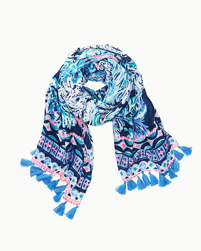 Resort Scarf, High Tide Navy Party In Paradise Engineered Scarf, large image null - Lilly Pulitzer