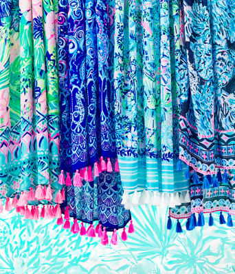 Resort Scarf, High Tide Navy Party In Paradise Engineered Scarf, large image 4 - Lilly Pulitzer