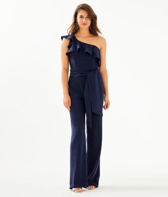 one shoulder jumpsuit navy