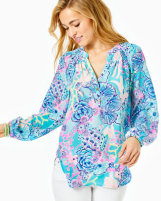 Elsa Silk Shirttail Hem Top, , large  - Lilly Pulitzer