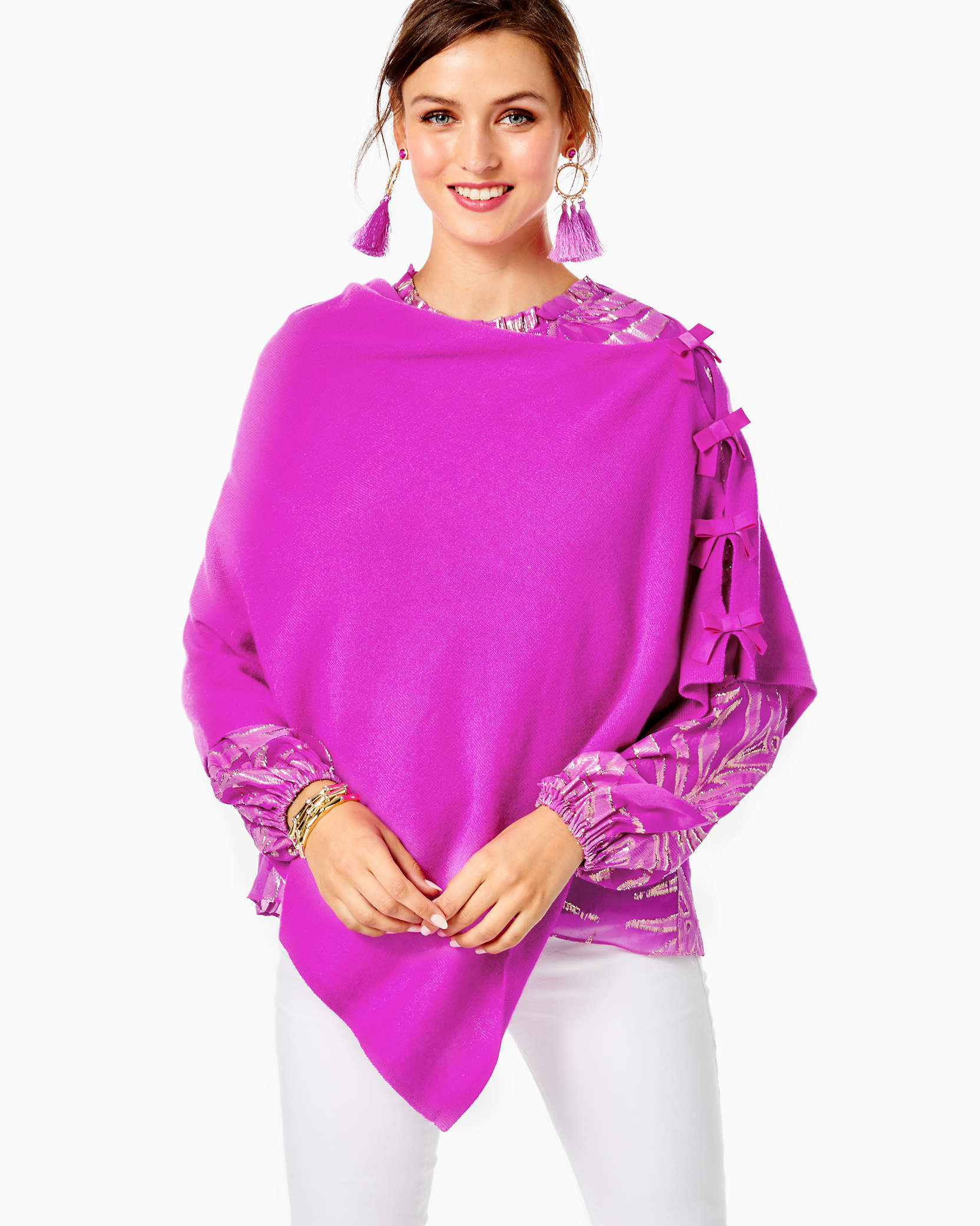 Lilly Pulitzer Harp Cashmere Wrap With Bows In Wild Fuchsia