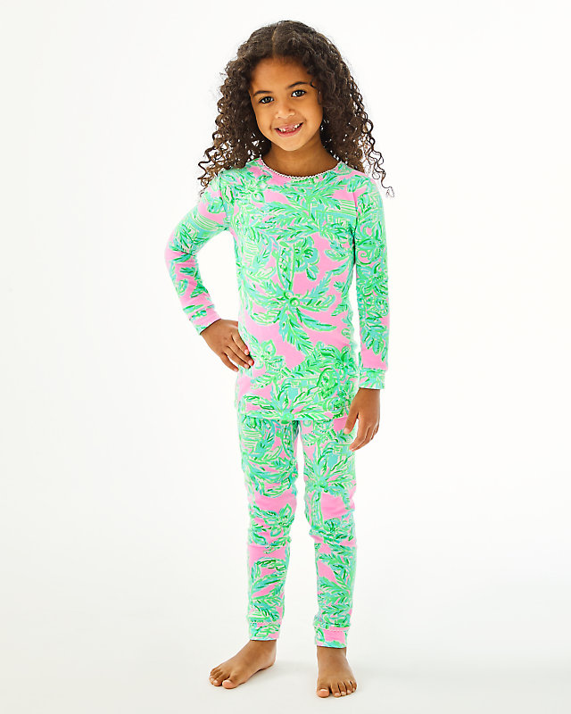 Girls Mini Sammy Pajama Set, Mandevilla Baby Pink Sand Paradise, large - Lilly Pulitzer