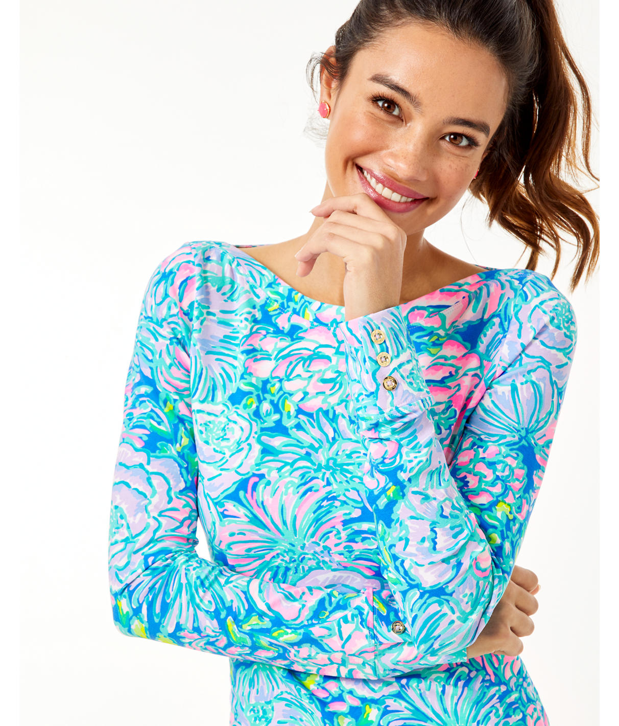 LILLY PULITZER WOMEN'S ALEAH TOP IN PINK SIZE XL, FLOCKING TO PARADISE - LILLY PULITZER IN PINK,003927
