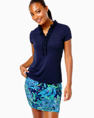 Lilly Pulitzer Upf 50+ Luxletic Maryana Skort In Low Tide Navy Catty Purrsonality