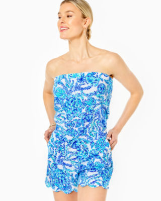 Lilly Pulitzer Jace Strapless Romper In Turquoise Oasis Shell Me You Love Me