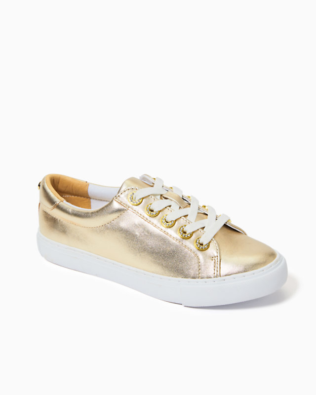 Lux Hallie Sneaker, Gold Metallic, large - Lilly Pulitzer