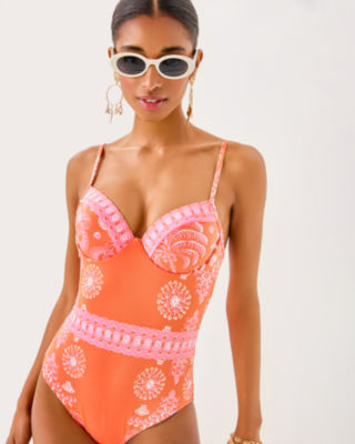 Palma One-Piece Swimsuit, Papaya Breezy Palm Engineered One Piece, large image 1