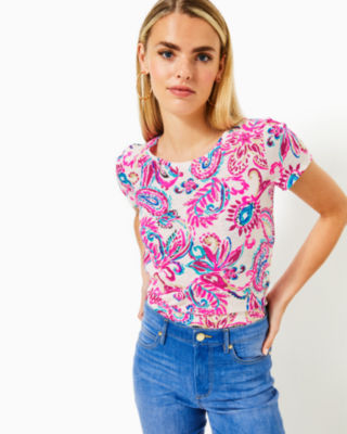 Etta Scoop Neck Top, Coconut Flitting About, large - Lilly Pulitzer