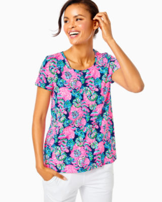 Lilly Pulitzer Etta Scoopneck Top In Oyster Bay Navy Shroom With A View