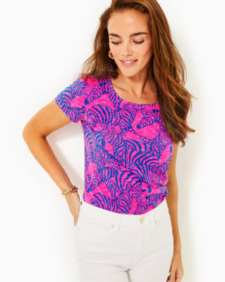 Etta Scoop Neck Top, Passion Fruit Pink Wild Nights, large - Lilly Pulitzer