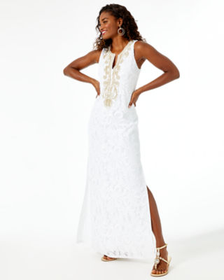 Carlotta Maxi Dress In Resort White Wildflower Stripe Lace Lilly
