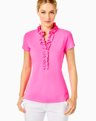 Frida Scallop Polo UPF 50 Plus – Splash of Pink - Your Lilly Pulitzer Store