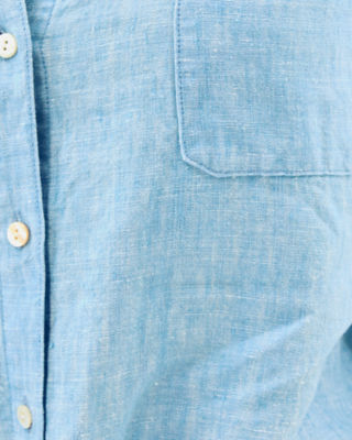Sea View Linen Button Down Top, Blue Peri X Resort White, large image 4