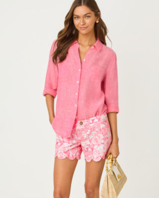 Sea View Linen Button Down Shirt, Cherry Blossom Pink X Pink Muse, large