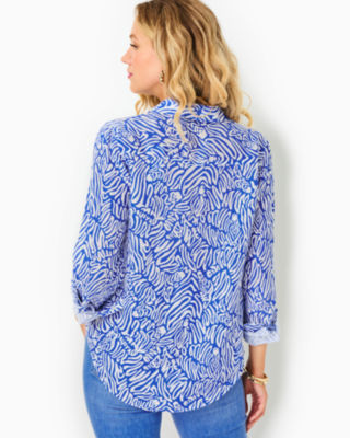 Sea View Linen Button Down Top, Martinique Blue Zee Bebe, large image 1