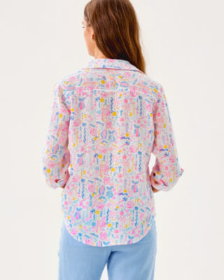 Sea View Linen Button Down Top, Multi Summer Serenade, large image 1