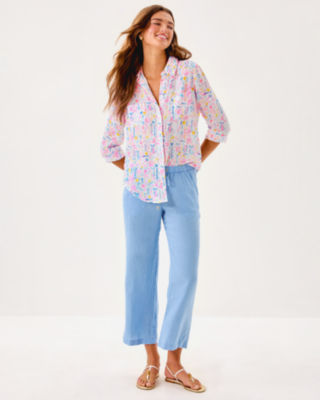 Sea View Linen Button Down Top, Multi Summer Serenade, large image 3