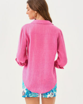 Lilly Pulitzer Sea View Linen Button Down Top In Multi