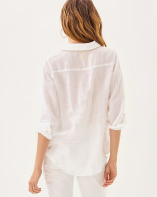 Sea View Linen Button Down Top, Resort White, large image 1