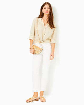 LILLY PULITZER SEA VIEW LINEN BUTTON DOWN TOP 
