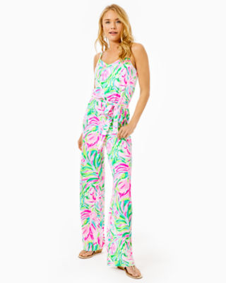 self tie strap super wide leg jumpsuit