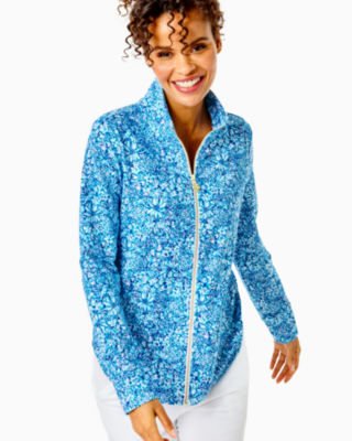 Lilly Pulitzer Women's Leona Upf 50+ Zip-front Jacket In Cumulus Blue Blooming Together